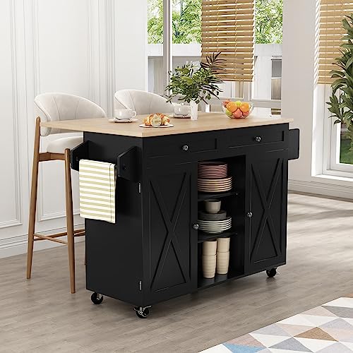 Blue Rolling Kitchen Island Cart with Drop Leaf Countertop and Storage Cabinet Y51076