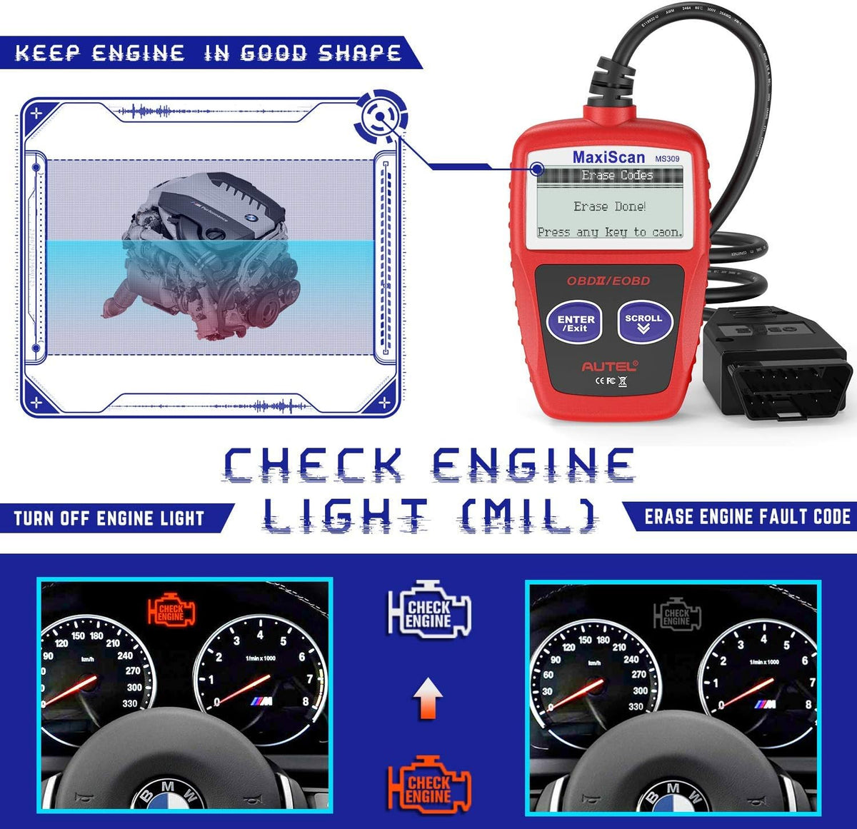 OBD2 Scanner Universal Car Engine Fault Code Reader P309295