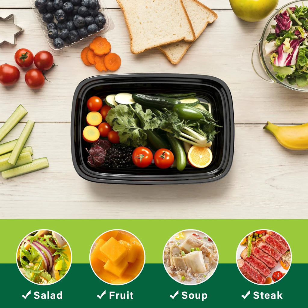 50 Pack 32 oz Plastic Meal Prep Containers with Lids T9287