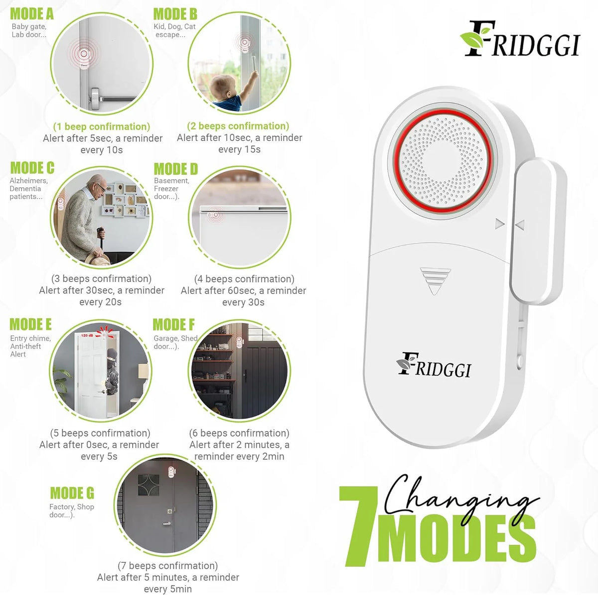 3in1 Alarm Door Ajar Chime with Delay White O1932