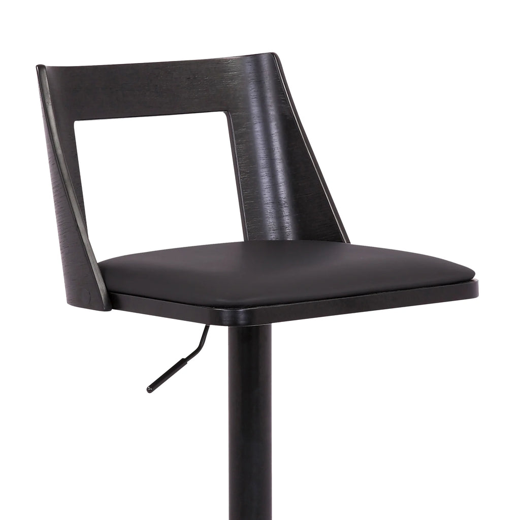 Black Faux Leather Wood Swivel Bar Stool T9623