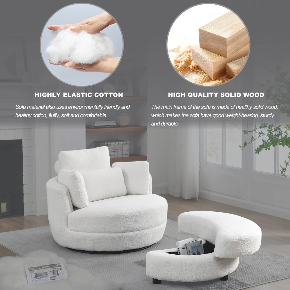 Oversized Swivel Barrel Chair with Ottoman and 4 Pillows U30191