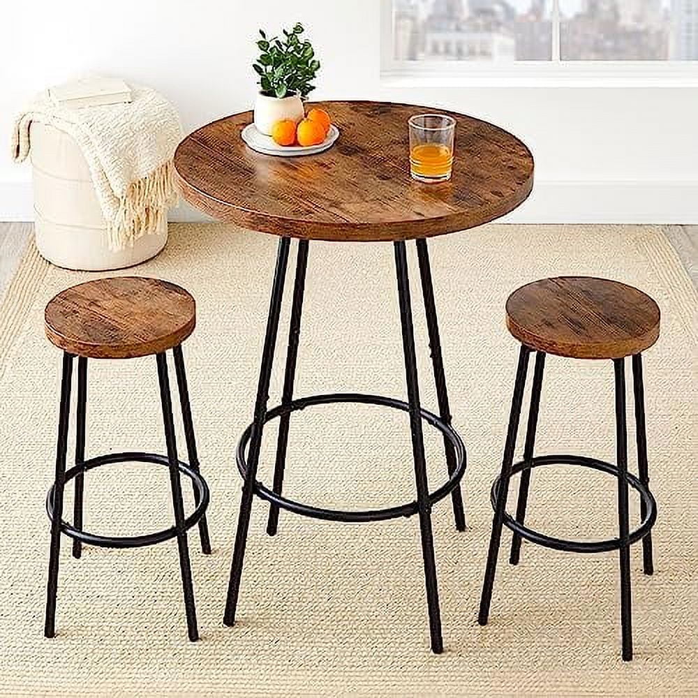 3 Piece Round Counter Height Pub Table and Stools Dining Set Black B61244