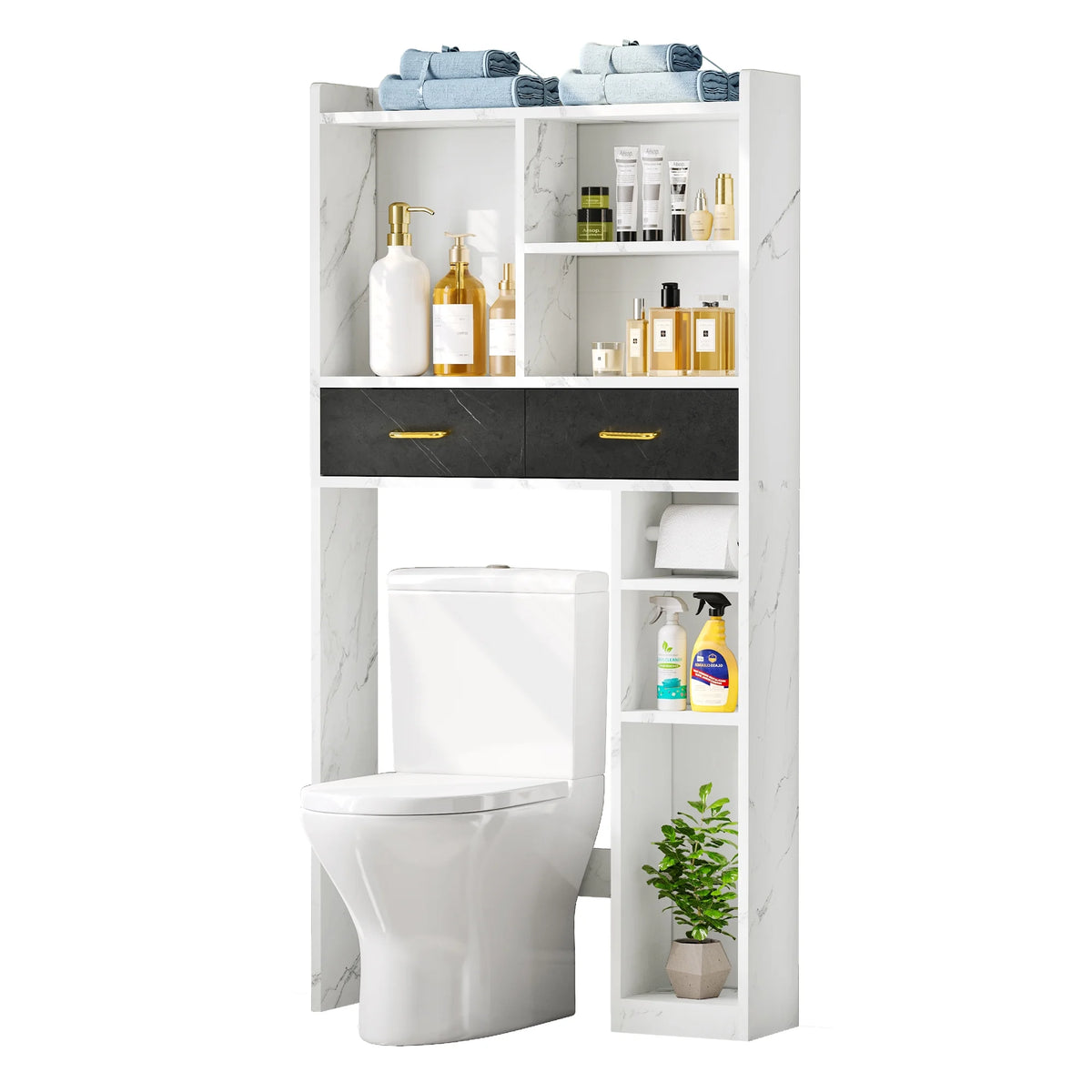 White Over The Toilet Storage Cabinet with Drawers and Adjustable Shelf I596