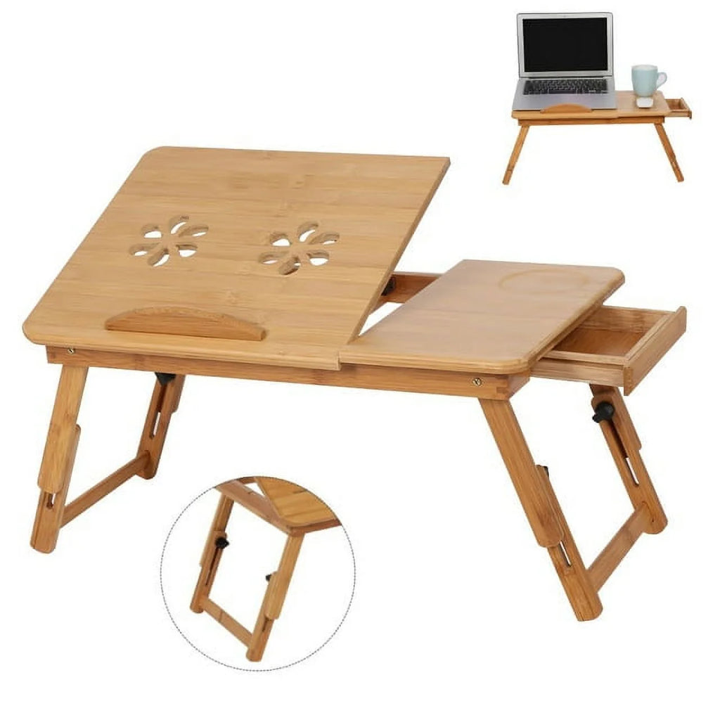 Bamboo Portable Laptop Desk with Tilt Top and Storage Drawer D568100