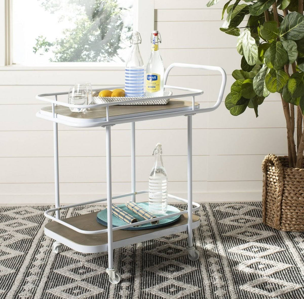Rustic Oak / Gold 2 Tier Rectangle Bar Cart W4790