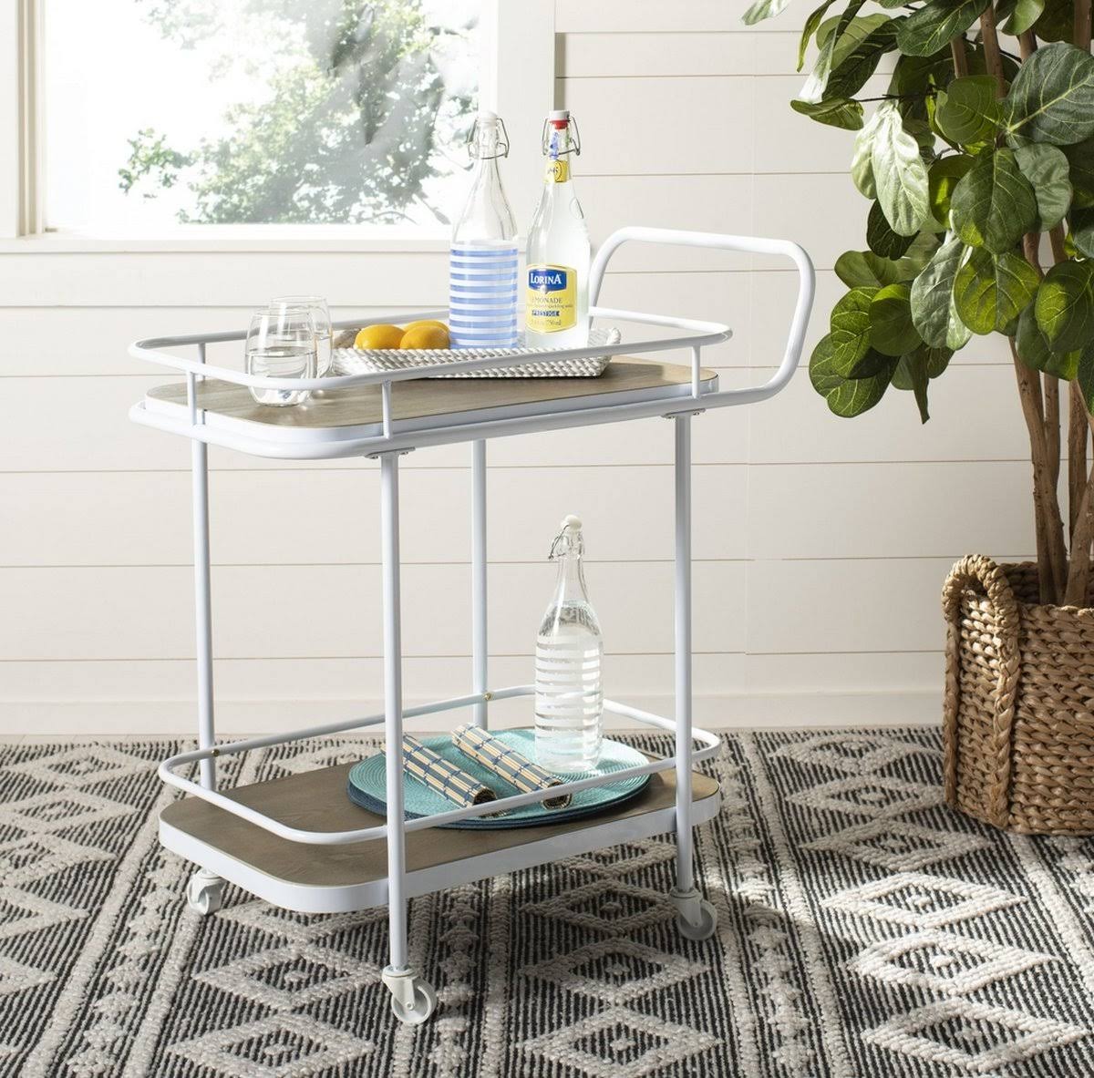 Rustic Oak / Gold 2 Tier Rectangle Bar Cart W4790