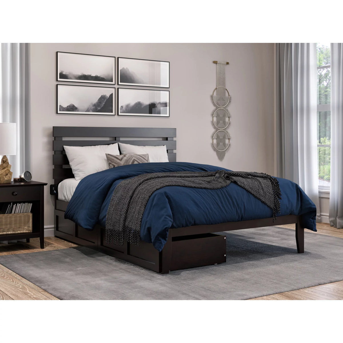 Modern Wood Full Bed with 2 Drawers Y7247