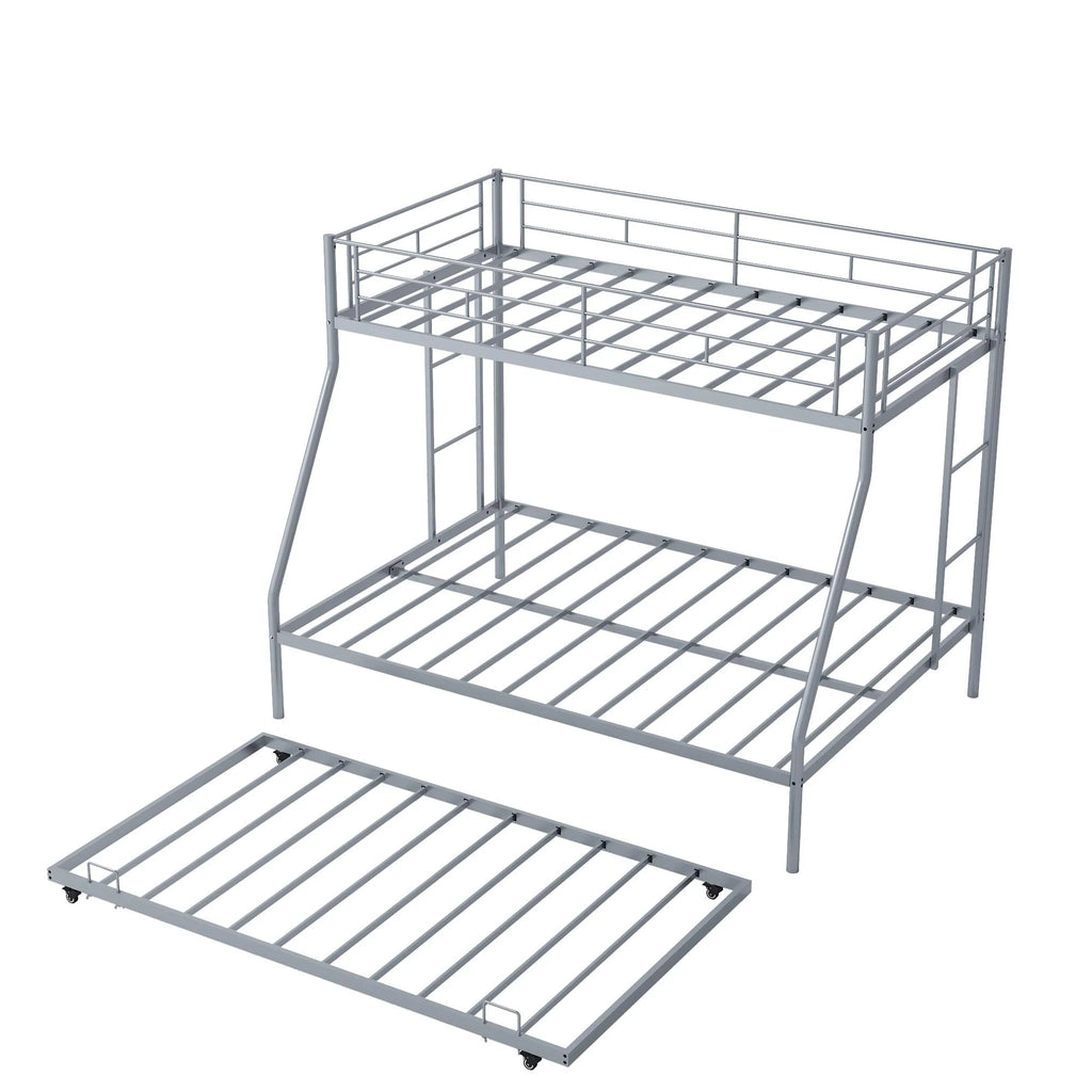 Twin Over Full Metal Bunk Beds with Trundle Bed and Side Ladders L711