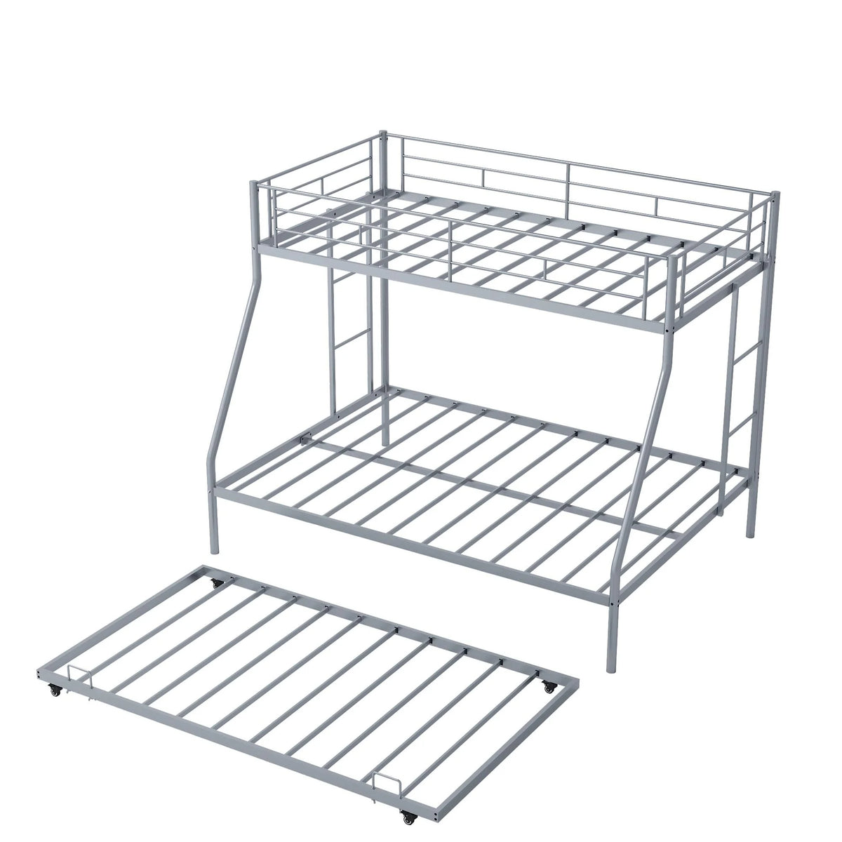 Twin Over Full Metal Bunk Beds with Trundle Bed and Side Ladders L711