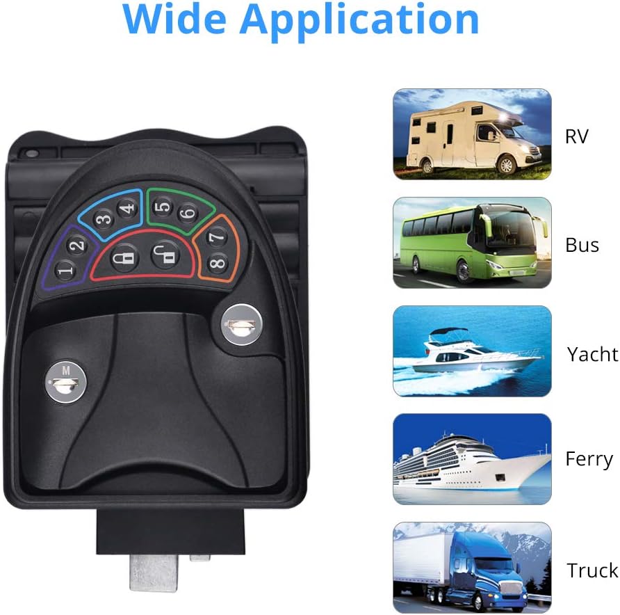 RV Keyless Entry Door Lock Handle Latch Zinc Alloy Wireless with Keypad Black F46747