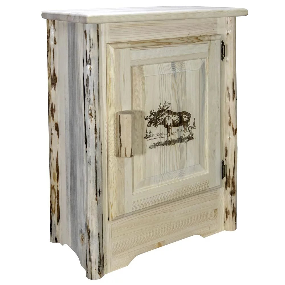 Wood Accent Cabinet with Engraved Moose in Natural I3934