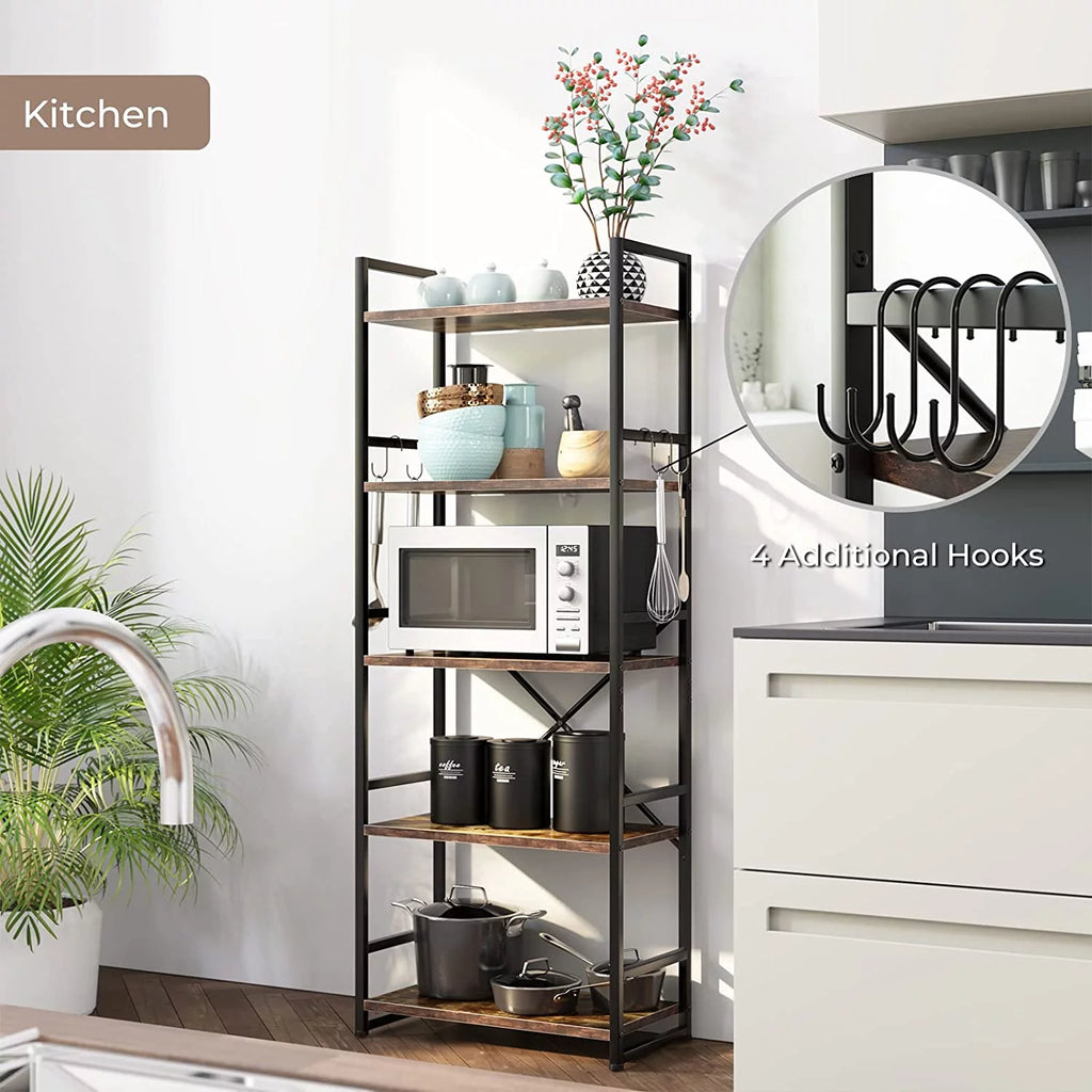 5 Tier Wood Bookcase with 4 Hooks Q95143