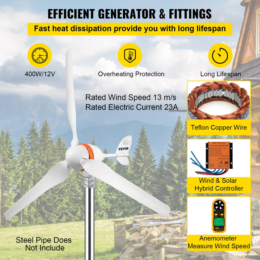 400W 12V Wind Turbine Generator with MPPT Controller F65402