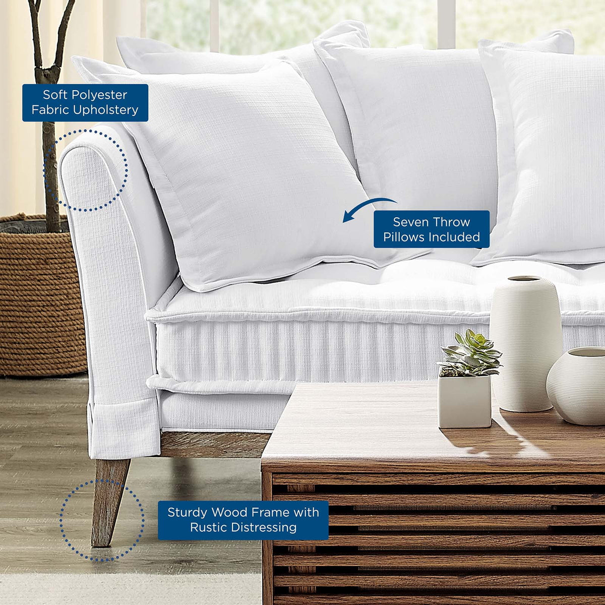 White Fabric Sofa T349161