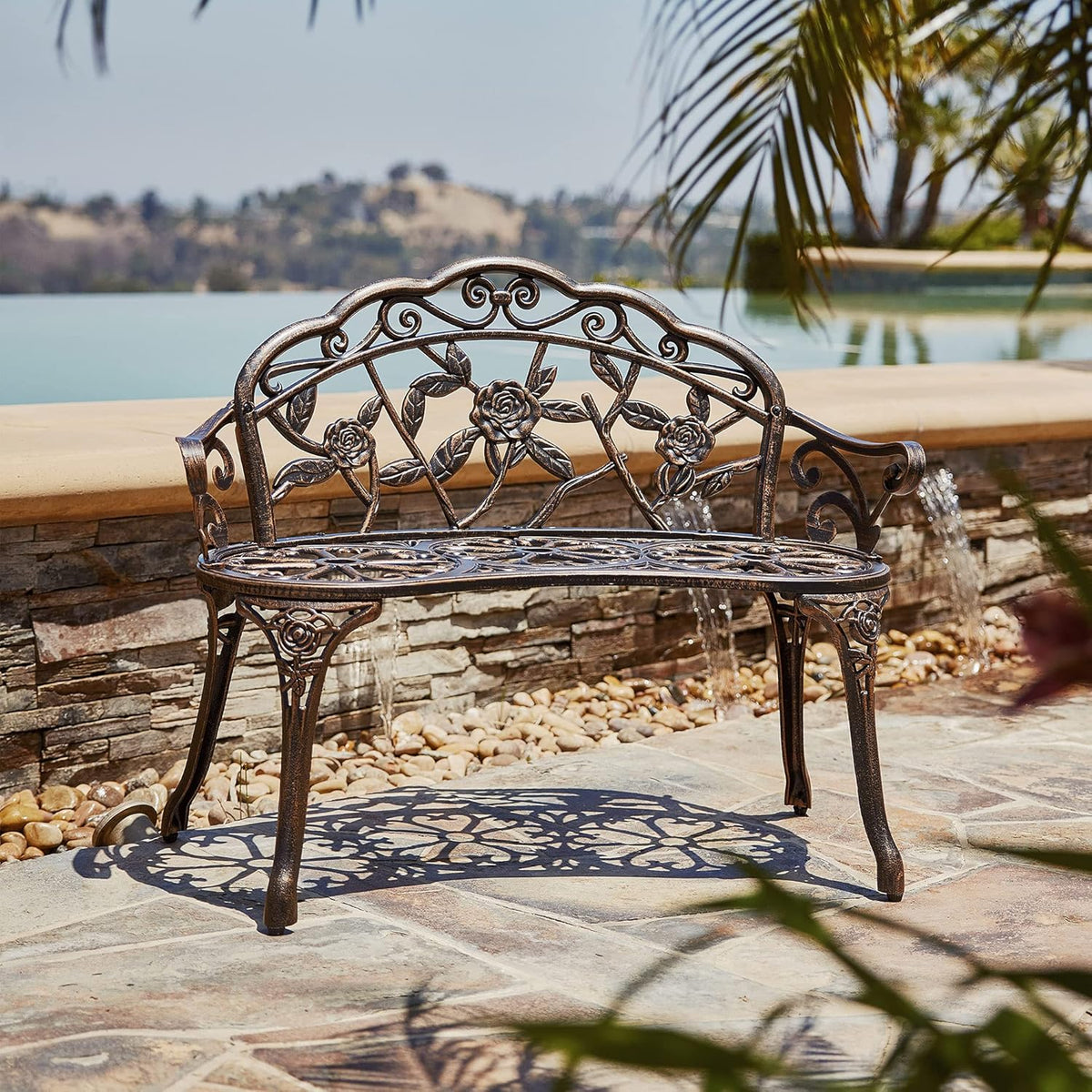 Antique Bronze Cast Iron Love Seat Bench B3097