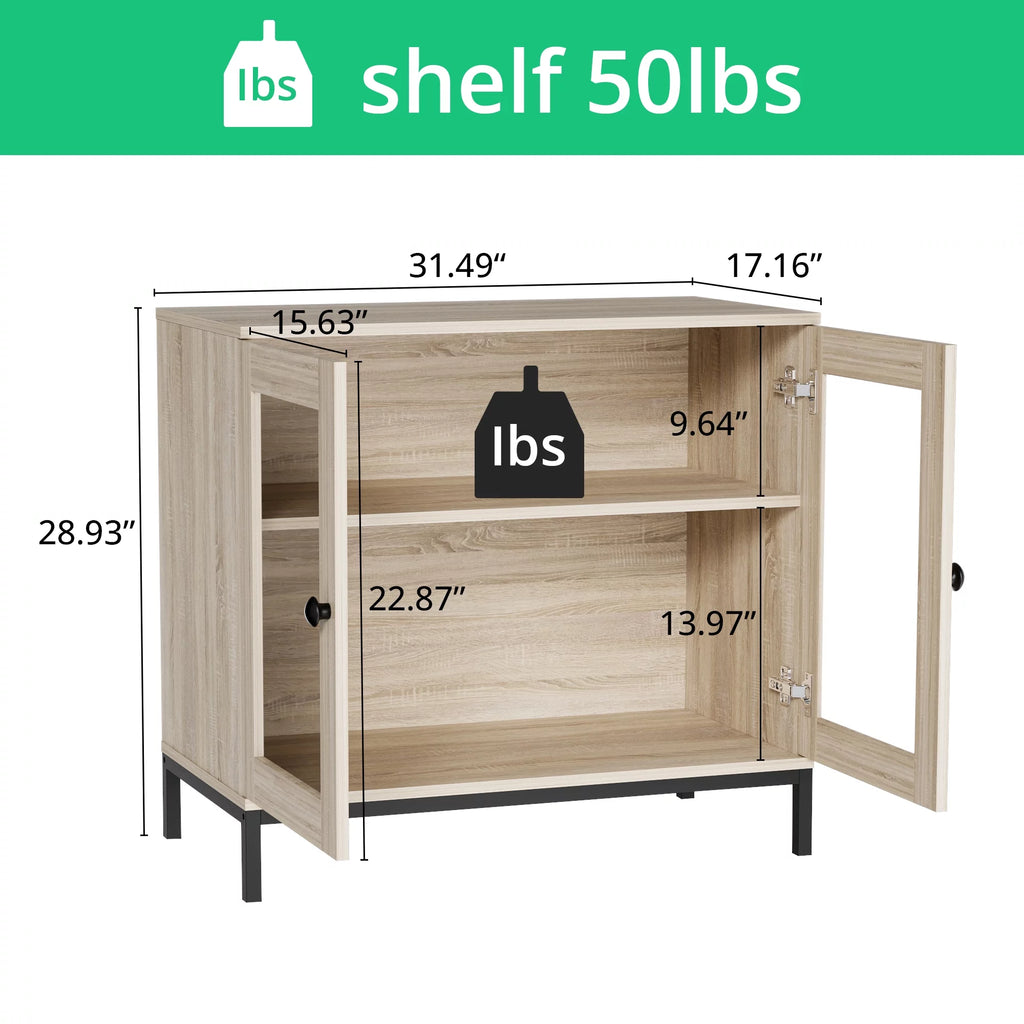 Natural Wooden Sideboard Buffet Cabinet with Acrylic Glass Doors P962