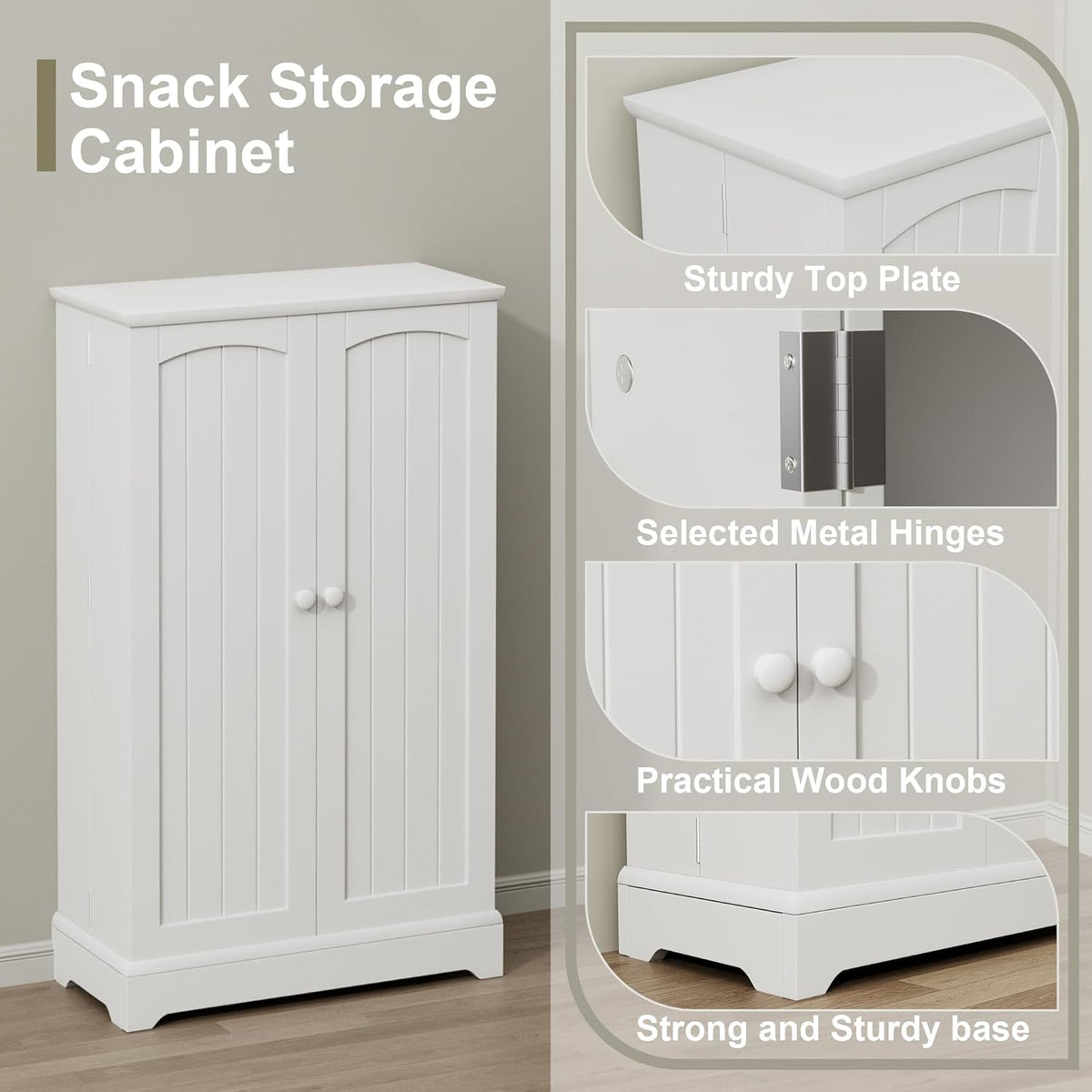 White Kitchen Pantry Storage Cabinet with Doors and Adjustable Shelves T468678