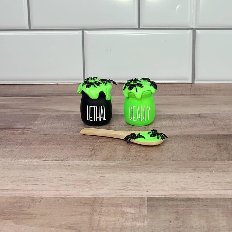 Set of 2 Mini Poison Jars and Wooden Spoon V185