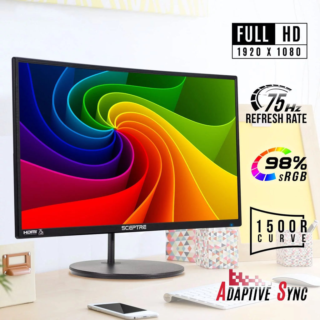 24" Curved 75Hz Gaming LED Monitor Full HD 1080P HDMI VGA Speakers Metal Black V271806