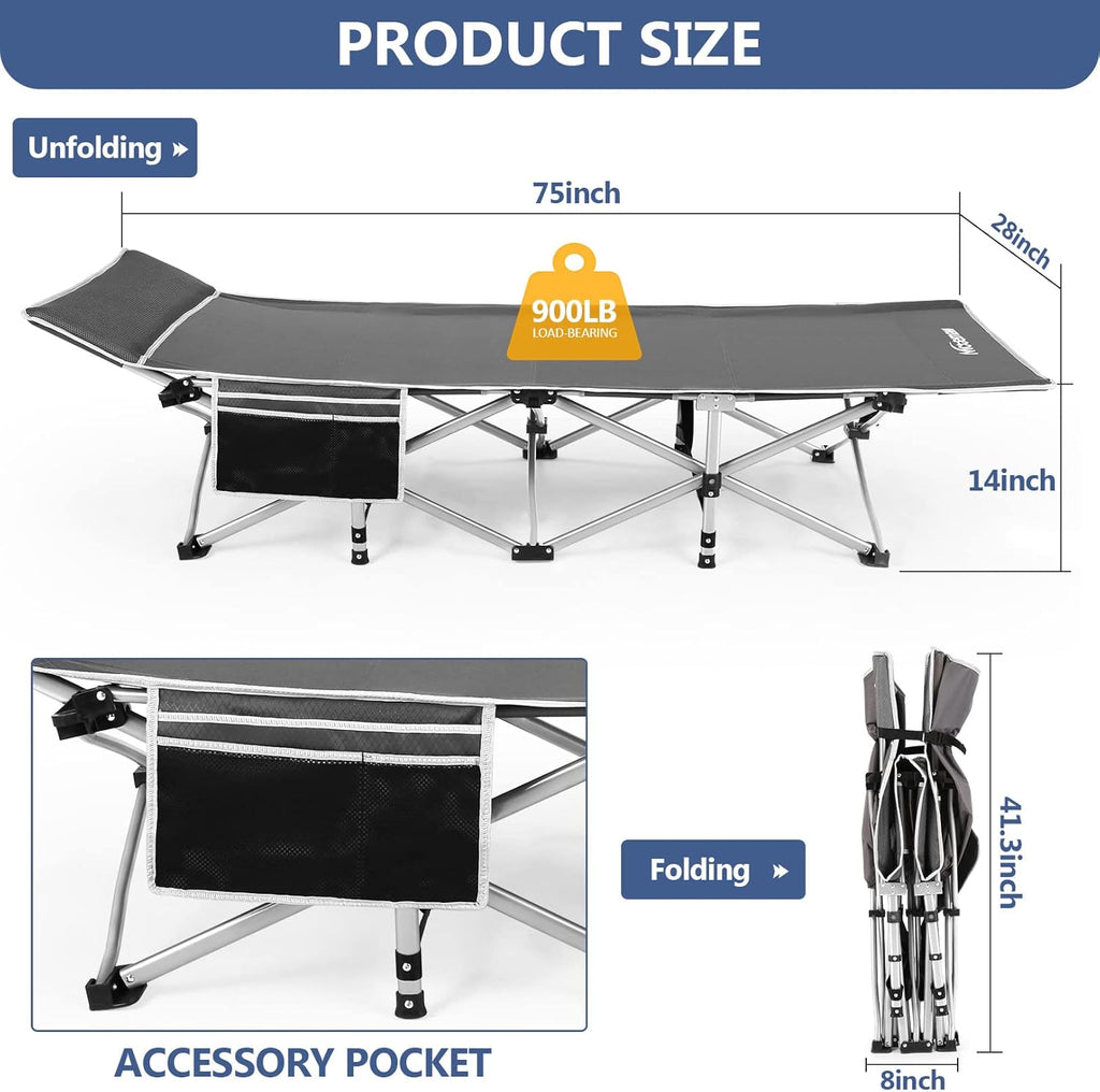 Folding Camping Cot with Carry Bag Grey Q776