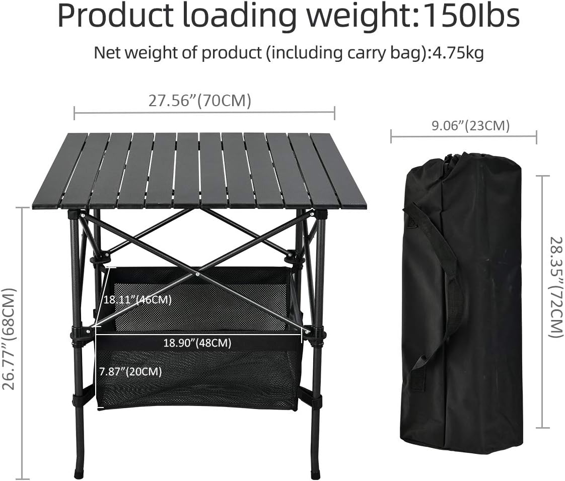 Lightweight Aluminum Folding Camping Table with Carrying Bag S853952