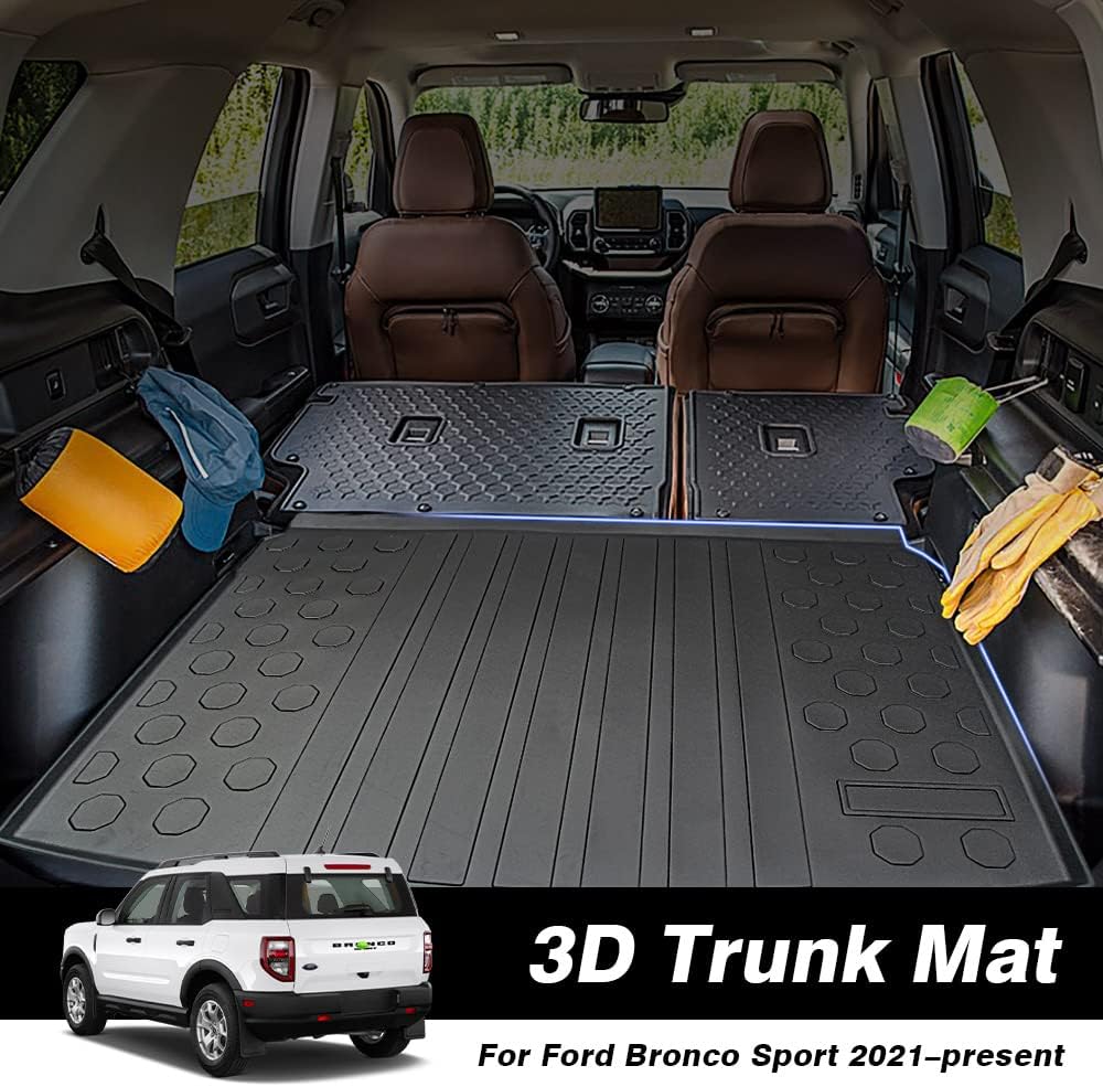 Cargo Mat for 2021 2022 Ford Bronco Sport, All Weather Cargo Liner Rear Trunk Mat, Non-Slip TPO, 4 Doors, Pack of 2 B100209