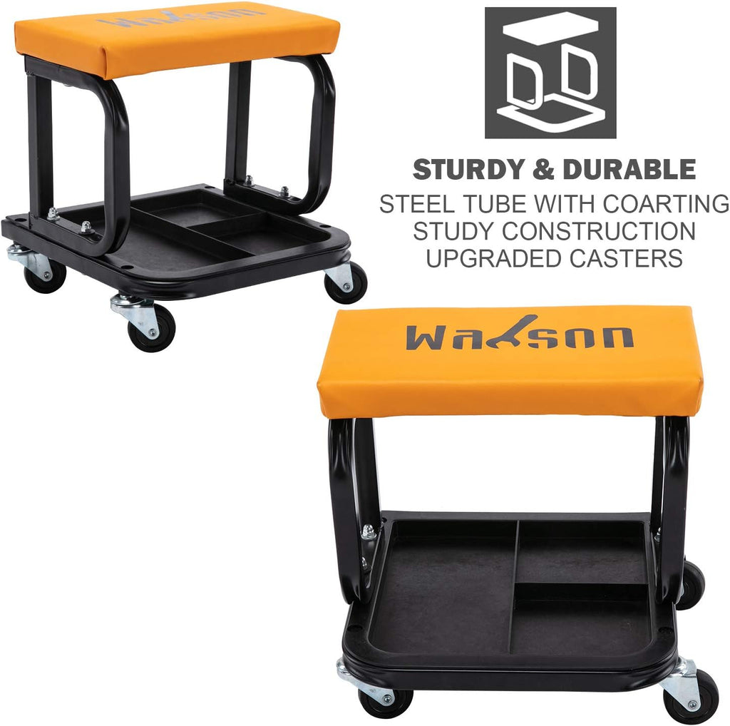 Rolling Garage Seat with Tool Tray Storage, 300 lbs Capacity, Pack of 2 S1340