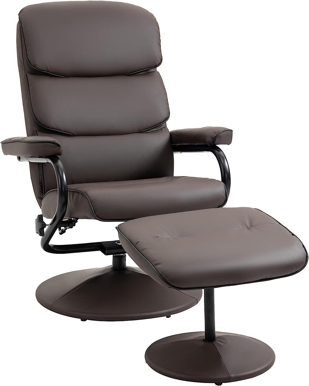 Brown PU Leather Swivel Recliner Chair with Ottoman W54618