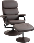 Brown PU Leather Swivel Recliner Chair with Ottoman W54618