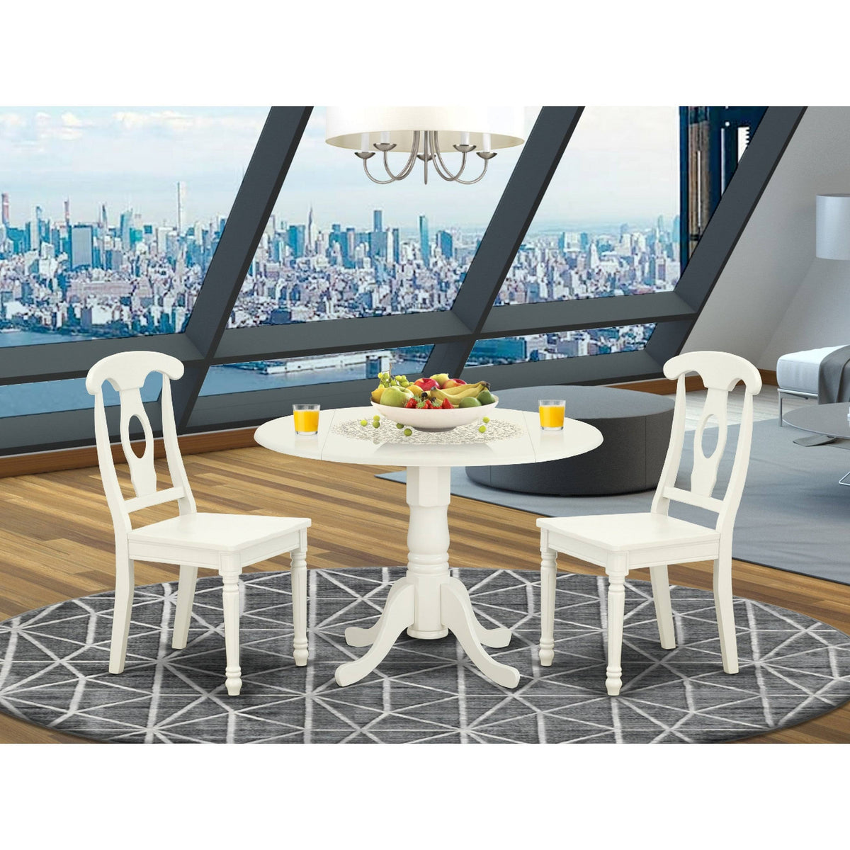 3PC Round Table with Two 9-Inch Drop Leaves and 2 Panel Back Chairs A905