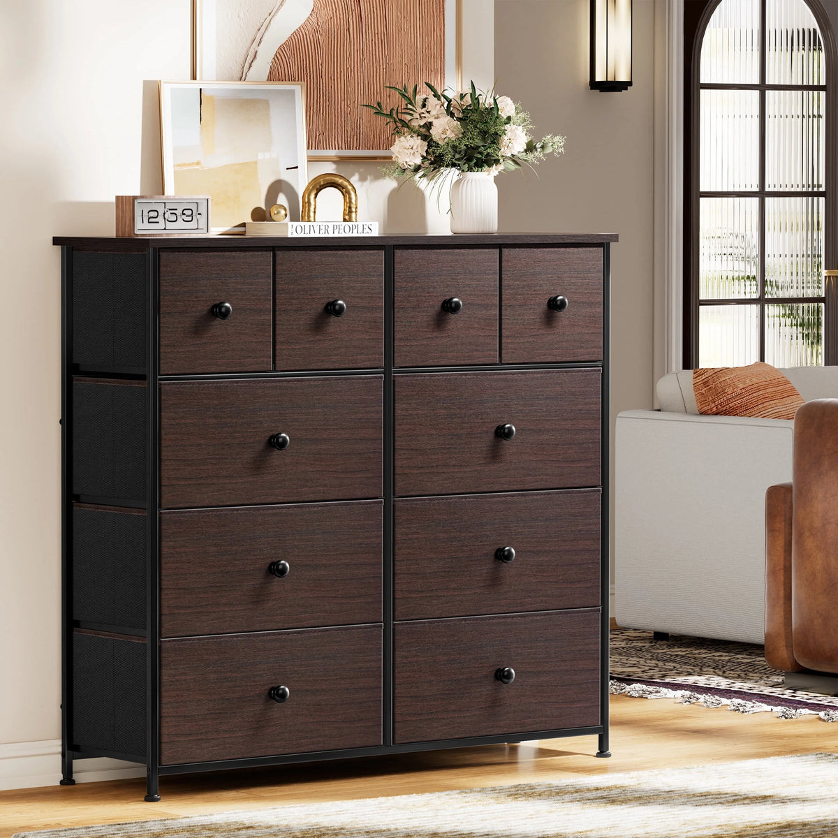 10 Drawer Fabric Dresser with Wood Top L620