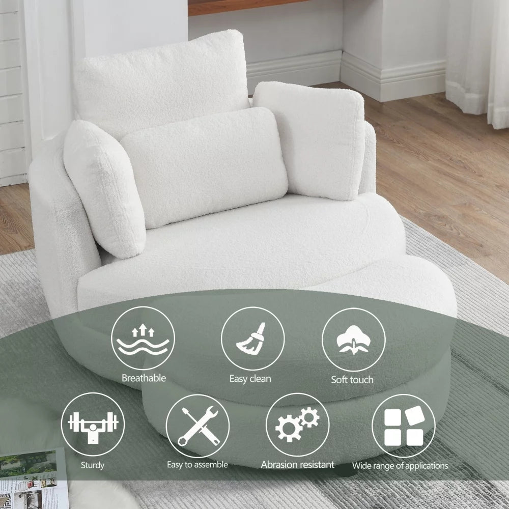 Oversized Swivel Barrel Chair with Ottoman and 4 Pillows U30191