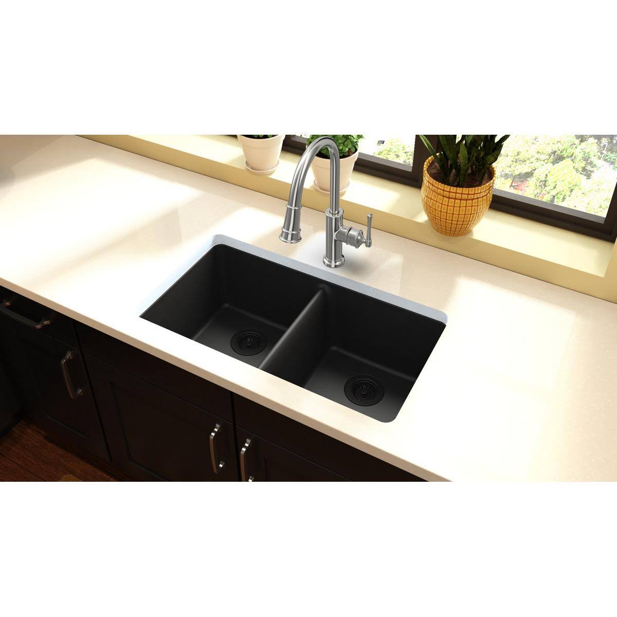 33-in Double-Bowl Undermount Kitchen Sink D711714