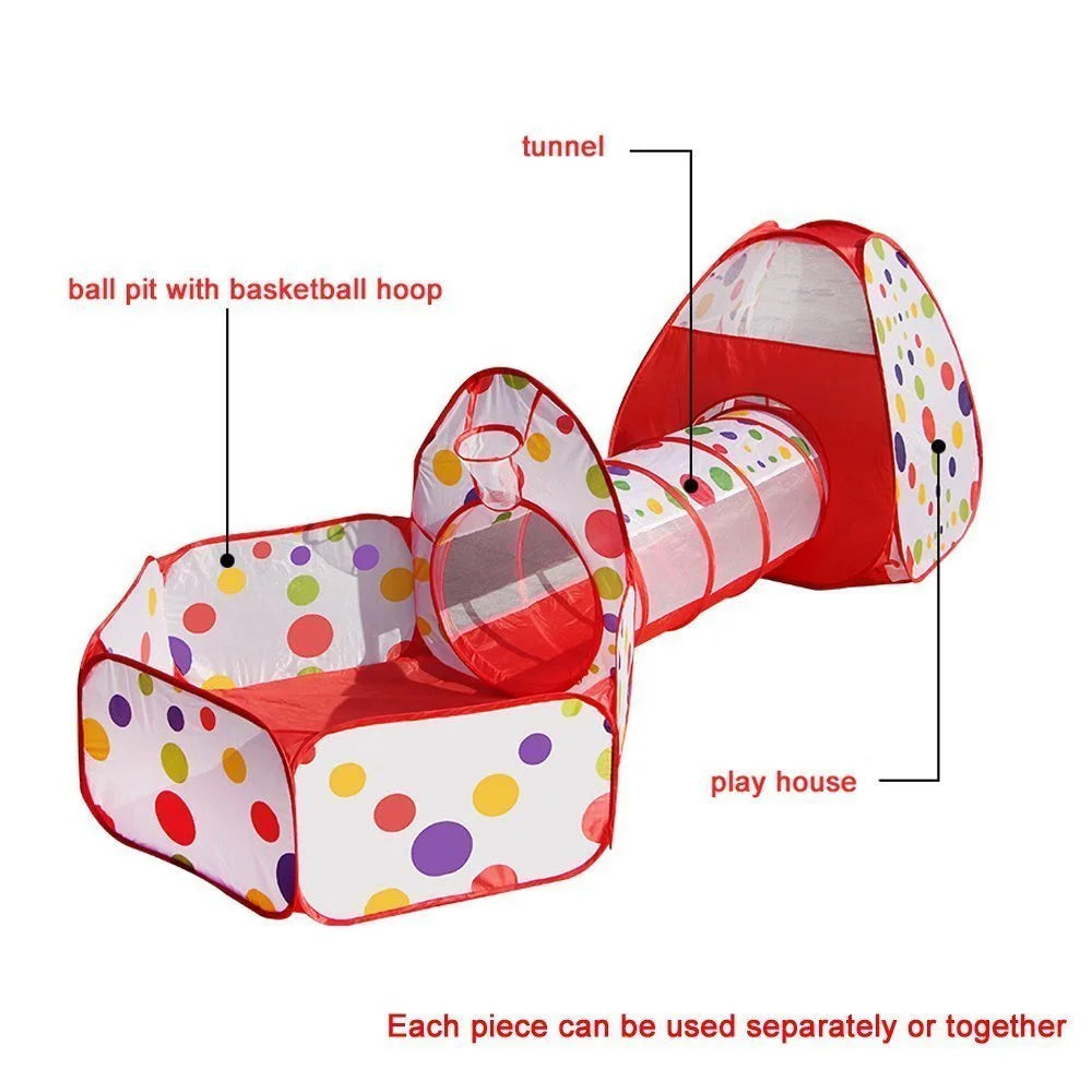 3 in 1 Kids Play Tent with Tunnel and Ball Pit A49874