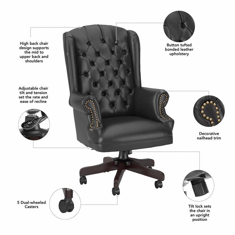 Black Leather Executive Office Chair with Nailhead Trim J53094