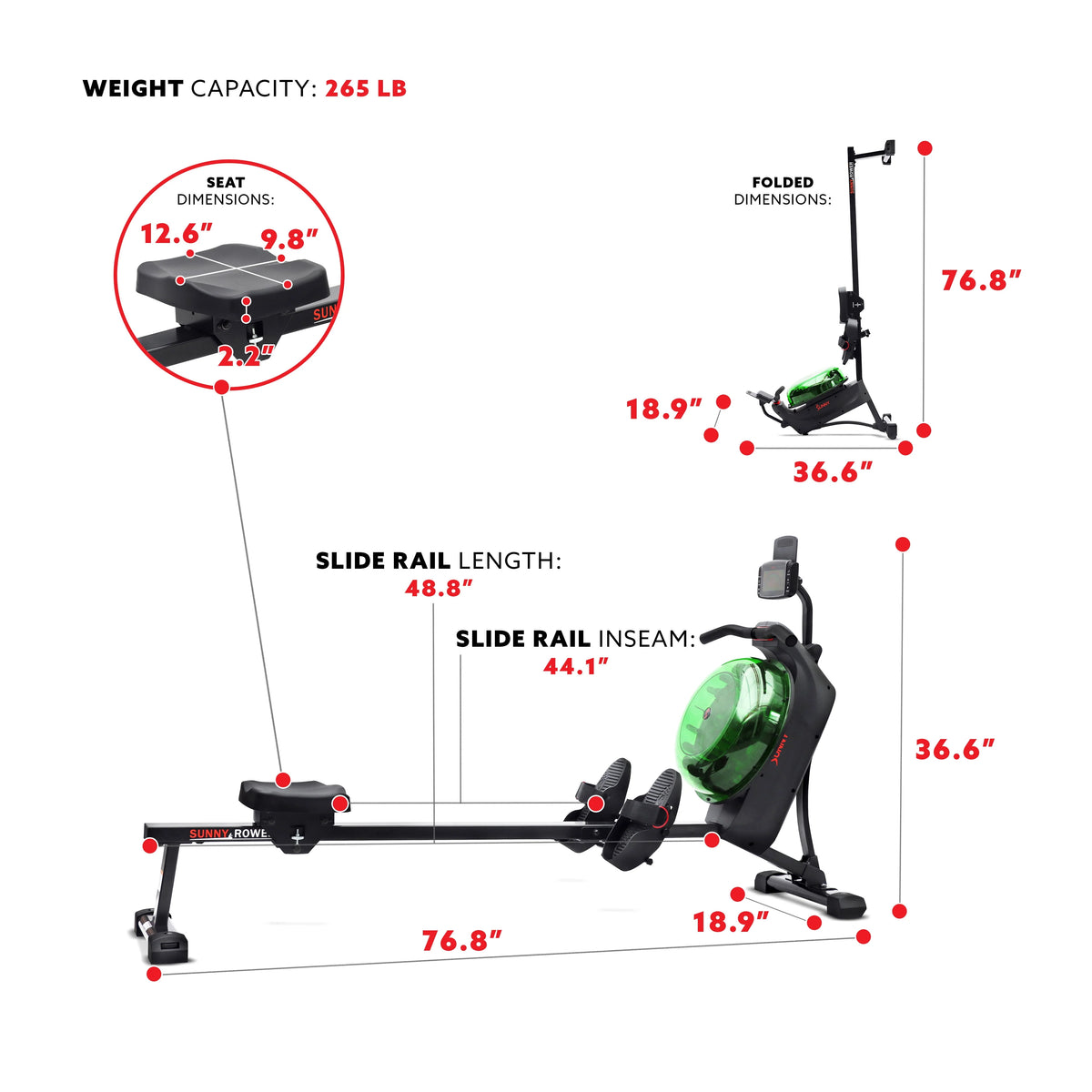 Black Magnetic Water Rowing Machine S533