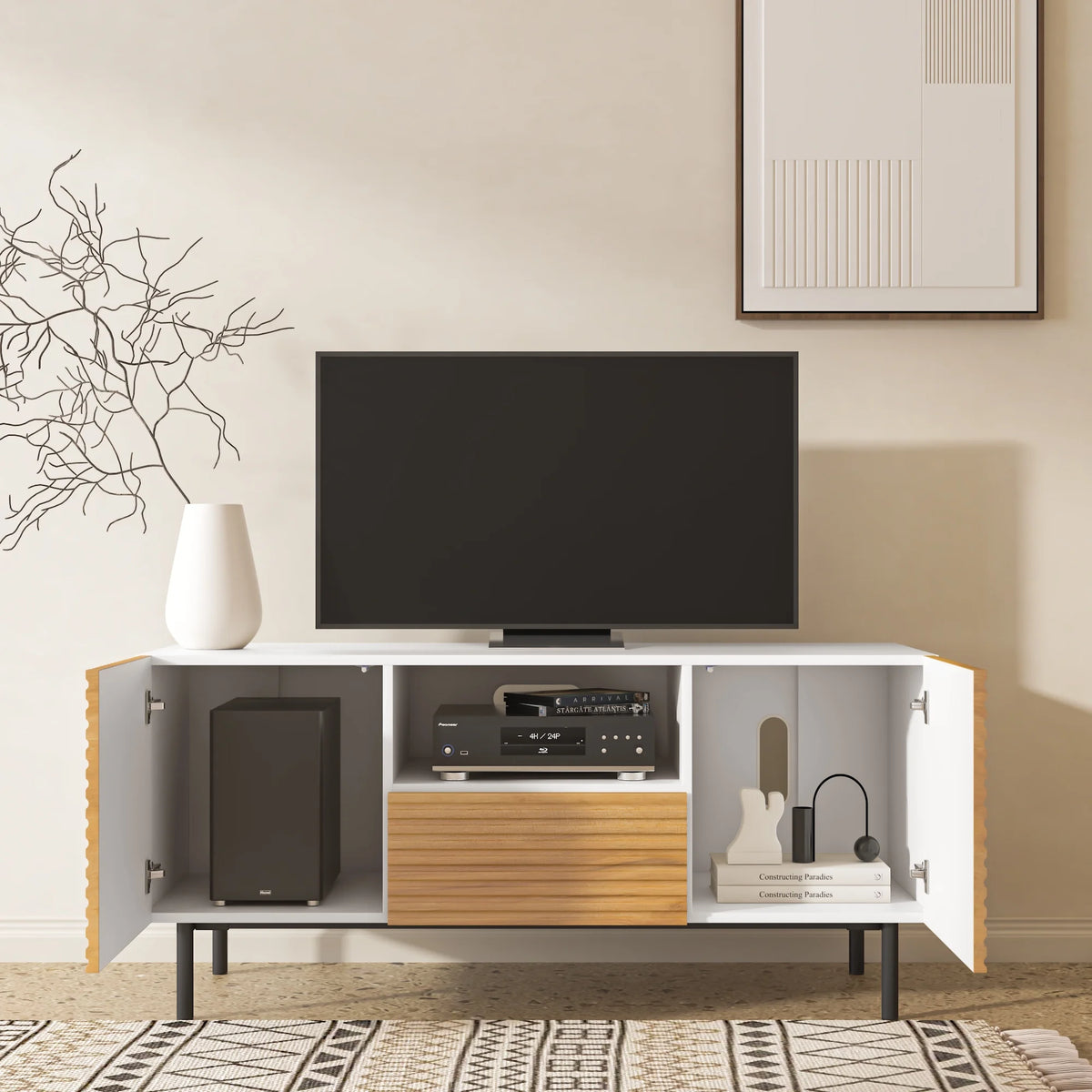 47” Mid Century Modern TV Entertainment Cabinet with Storage Doors F53059