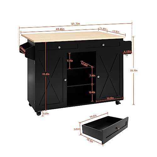 Blue Rolling Kitchen Island Cart with Drop Leaf Countertop and Storage Cabinet Y51076