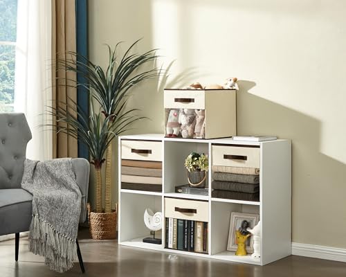 13 Inch Fabric Cube Storage Bins with Clear Window, Beige (6pcs) L484919