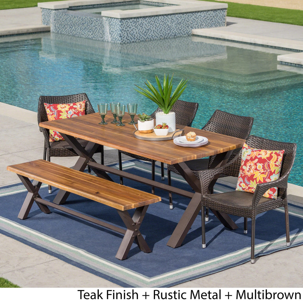 6-Piece Wicker Wood Outdoor Dining Set A277