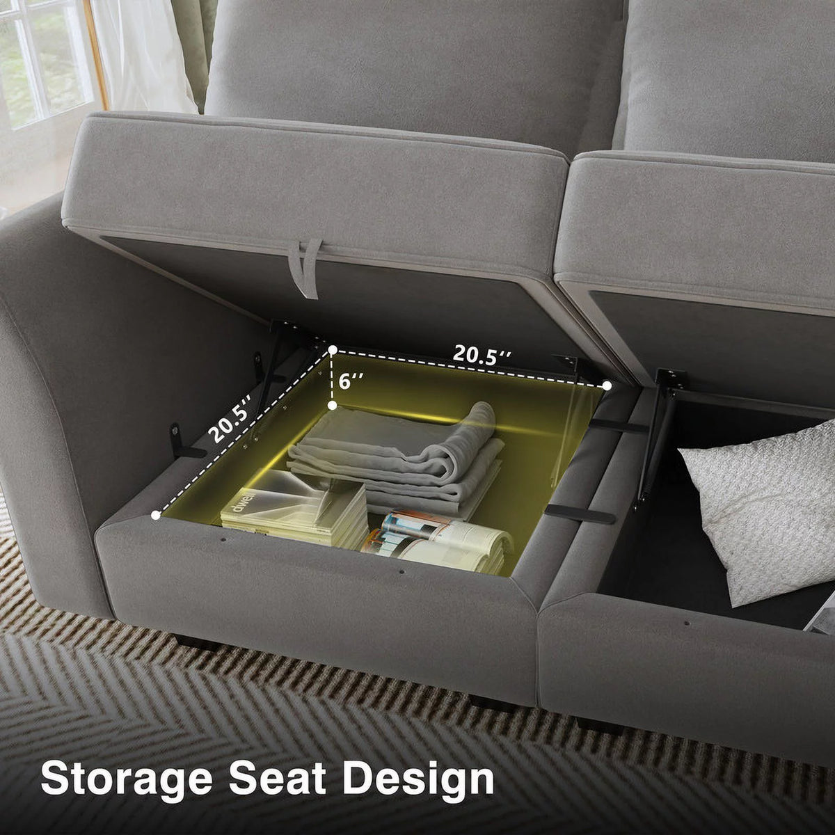 Pearl Grey Convertible Sleeper Sofa with Storage U7239
