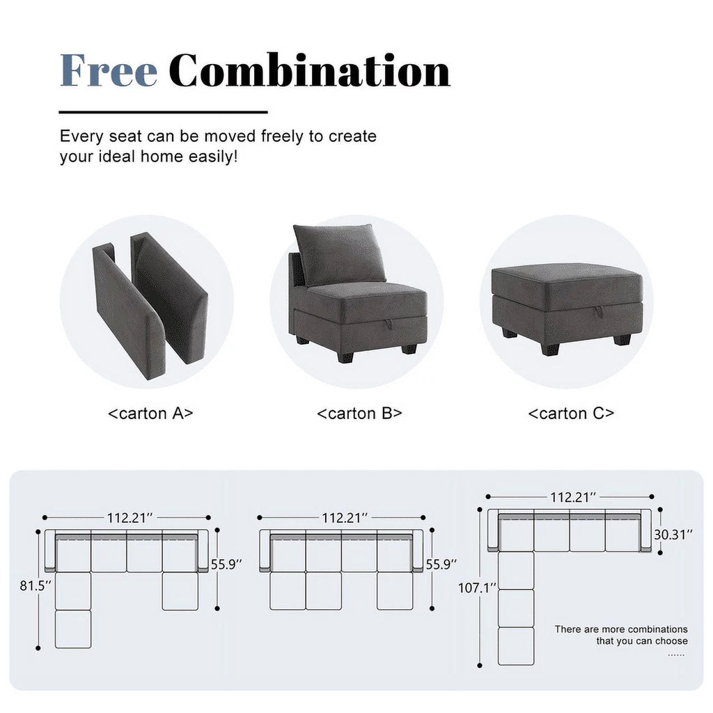 Pearl Grey Convertible Sleeper Sofa with Storage U7239