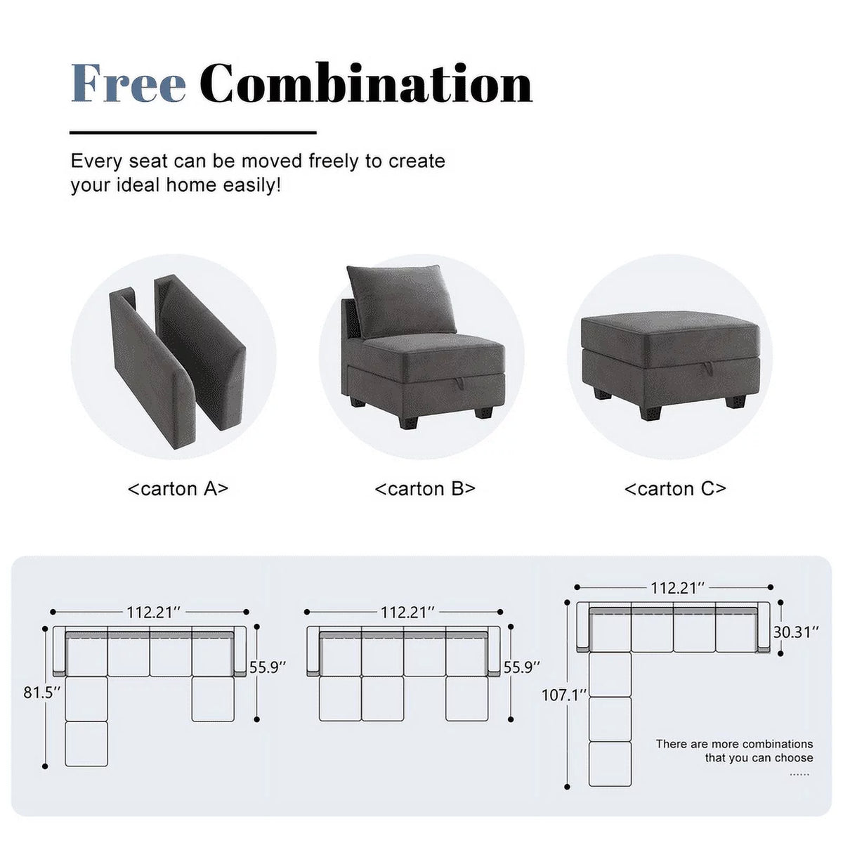 Pearl Grey Convertible Sleeper Sofa with Storage U7239