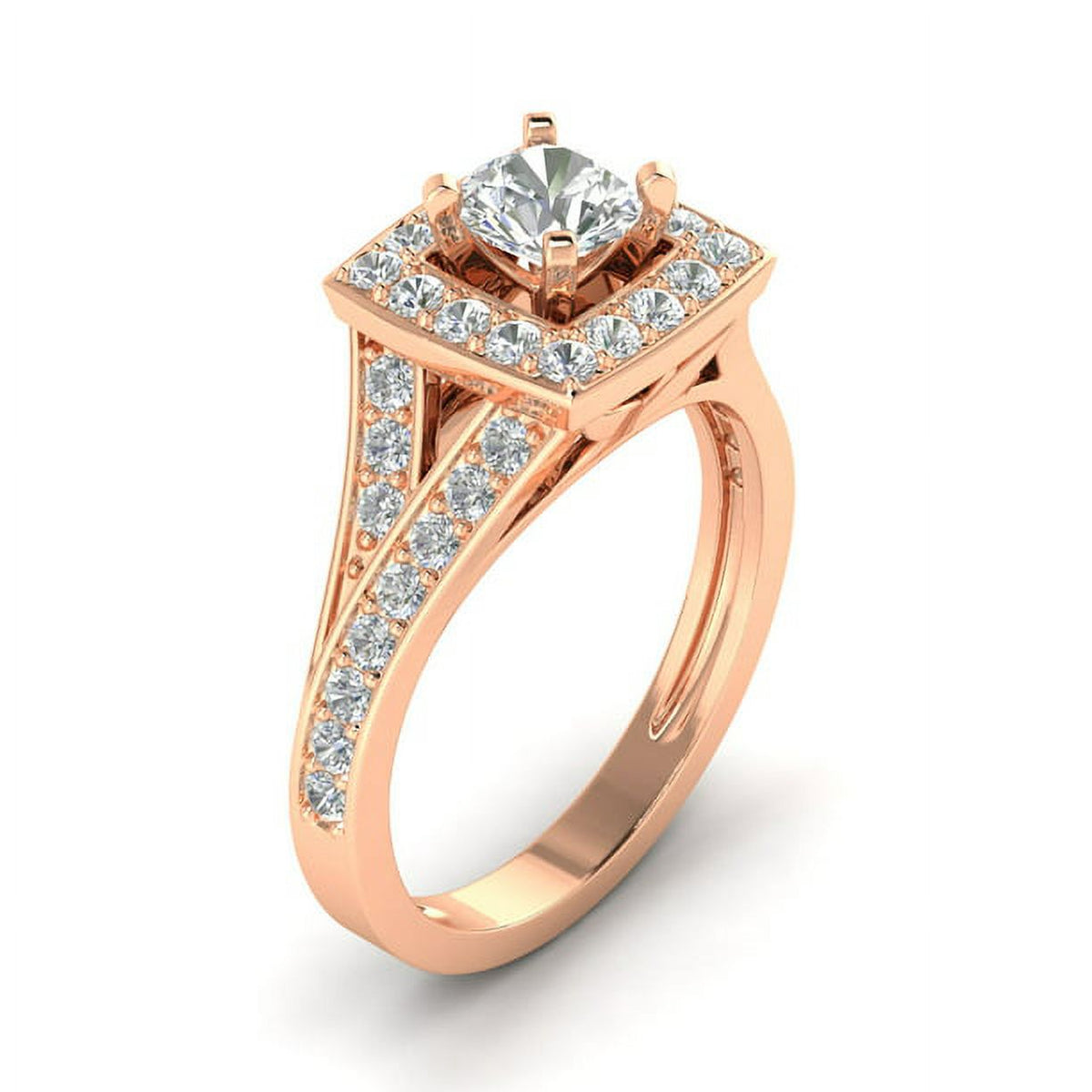 1Ct Round Cut Moissanite 10k Rose Gold Halo Ring V2956