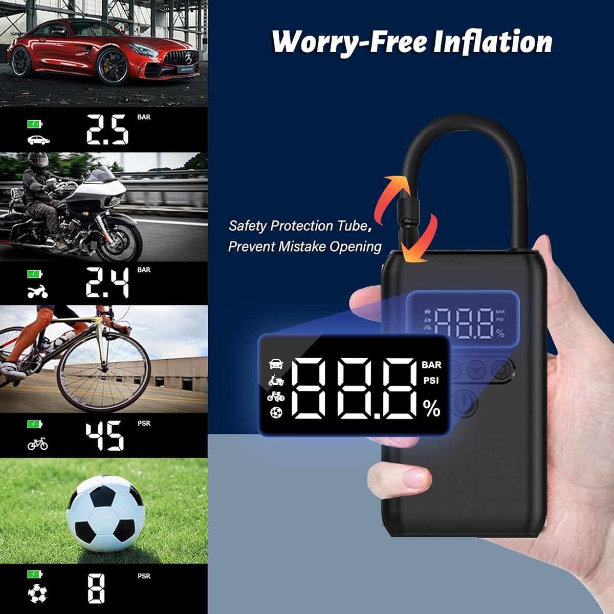 Portable 12V DC Electric Air Compressor Tire Pump Inflator with Pressure Gauge LED Light E85801