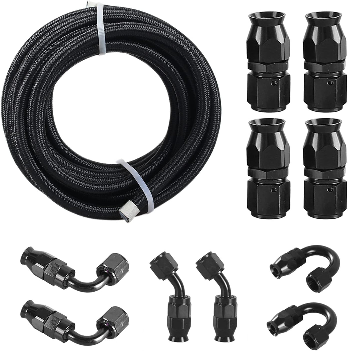 6AN PTFE E85 Braided Fuel Line Fitting Kit 20FT Transmission Oil Cooler Line Stainless Steel Black Pack of 2 M54810