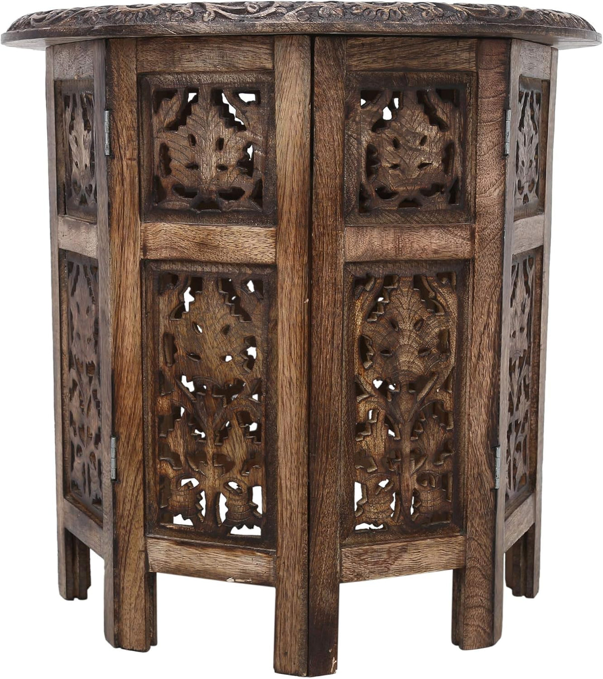 Solid Carved Mango Wood Round Coffee Table - 18x18 Inch N61661