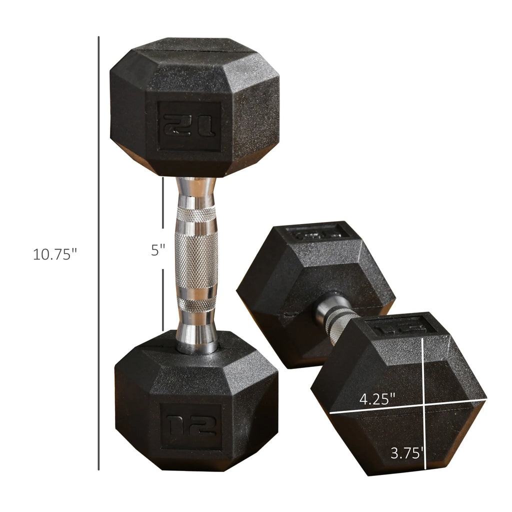 24 Lbs. Total Black Hex Rubber Dumbbells Set with Metal Handles C244322