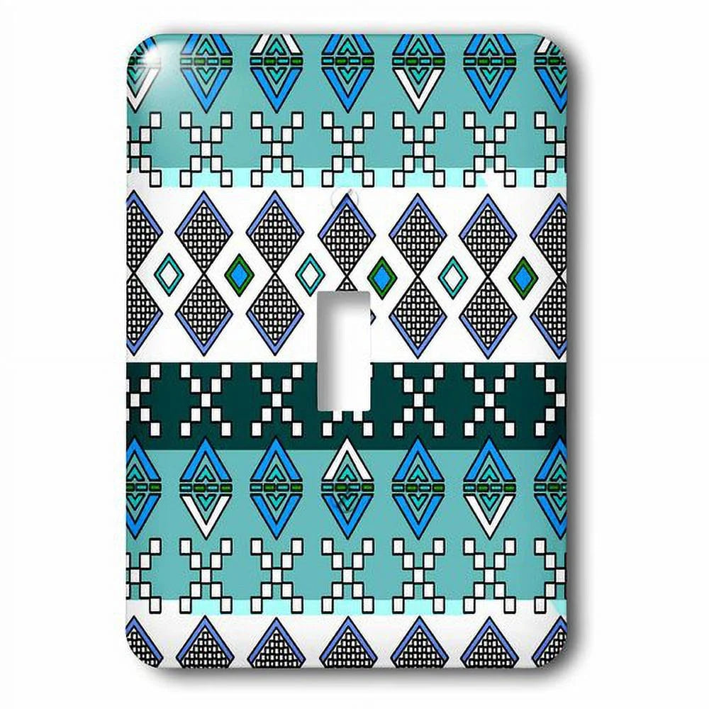 Aztec Andes Tribal Geometric Pattern Blue and White Toggle Switch I311854